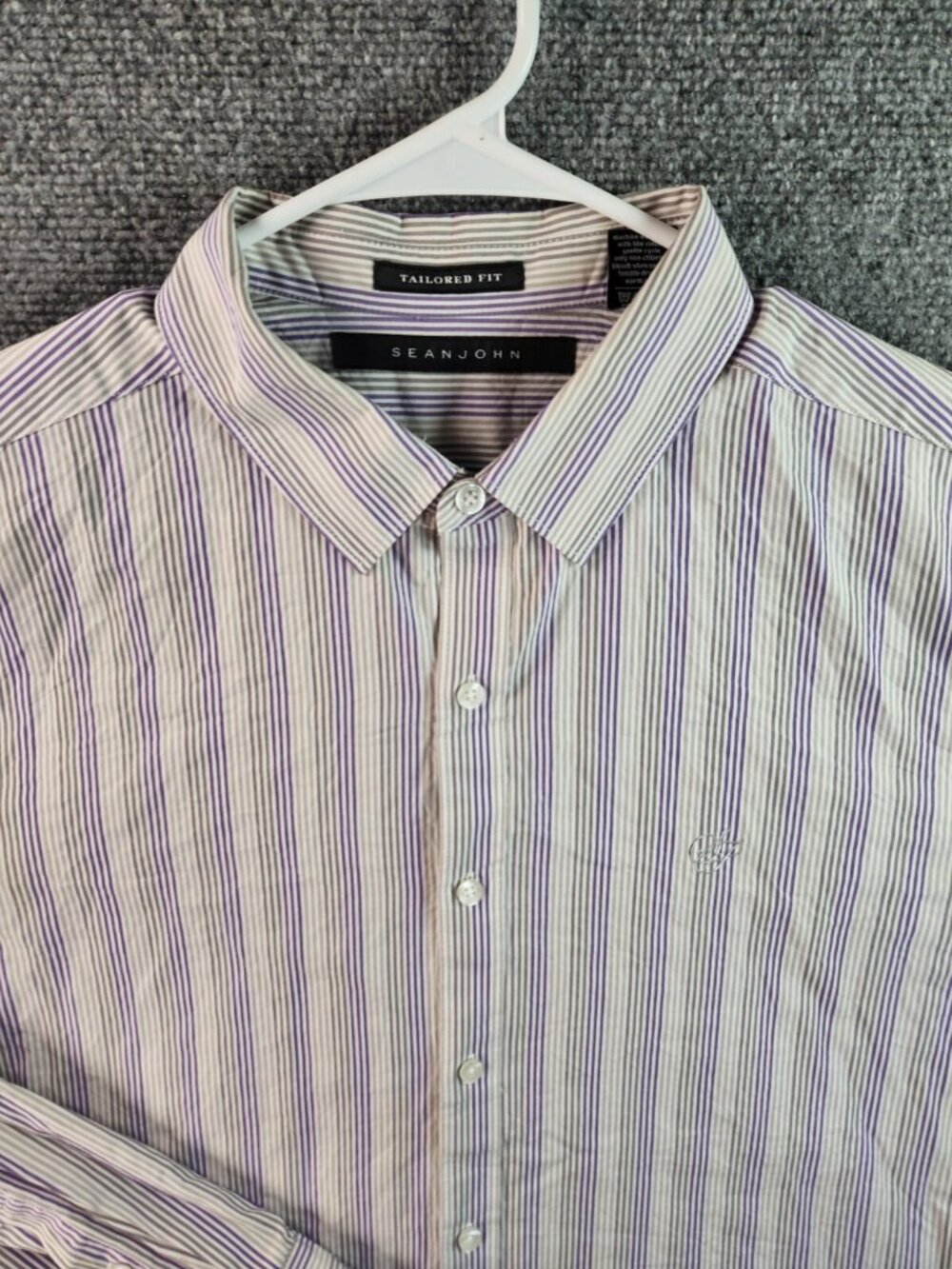 Sean John Tailored Fit XL Purple Gray Stripe Long Sleeve Button Up Shirt Cotton